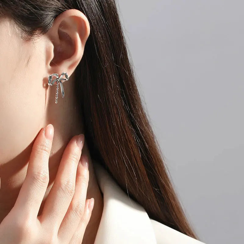 925 Sterling Silver Vintage Bowknot Stud Earrings Women