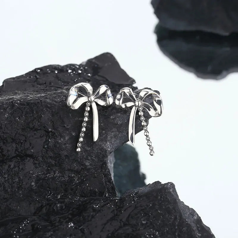 925 Sterling Silver Vintage Bowknot Stud Earrings Women