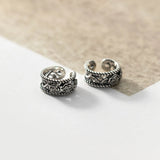 Vintage Thai Silver Double Layered Rose Ear Cuffs for Women