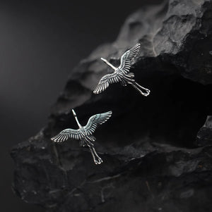 925 Silver Vintage Thai Silver Crane Stud Earrings Retro Jewelry