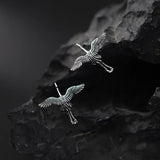 925 Silver Vintage Thai Silver Crane Stud Earrings Retro Jewelry