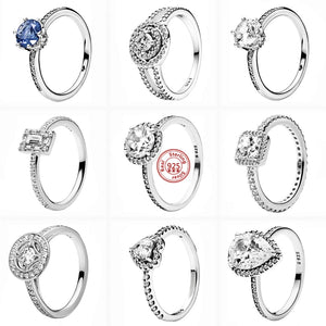 925 Sterling Silver Water Drop Gemstone Crown Round Rings for DIY Charms