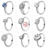 925 Sterling Silver Water Drop Gemstone Crown Round Rings for DIY Charms