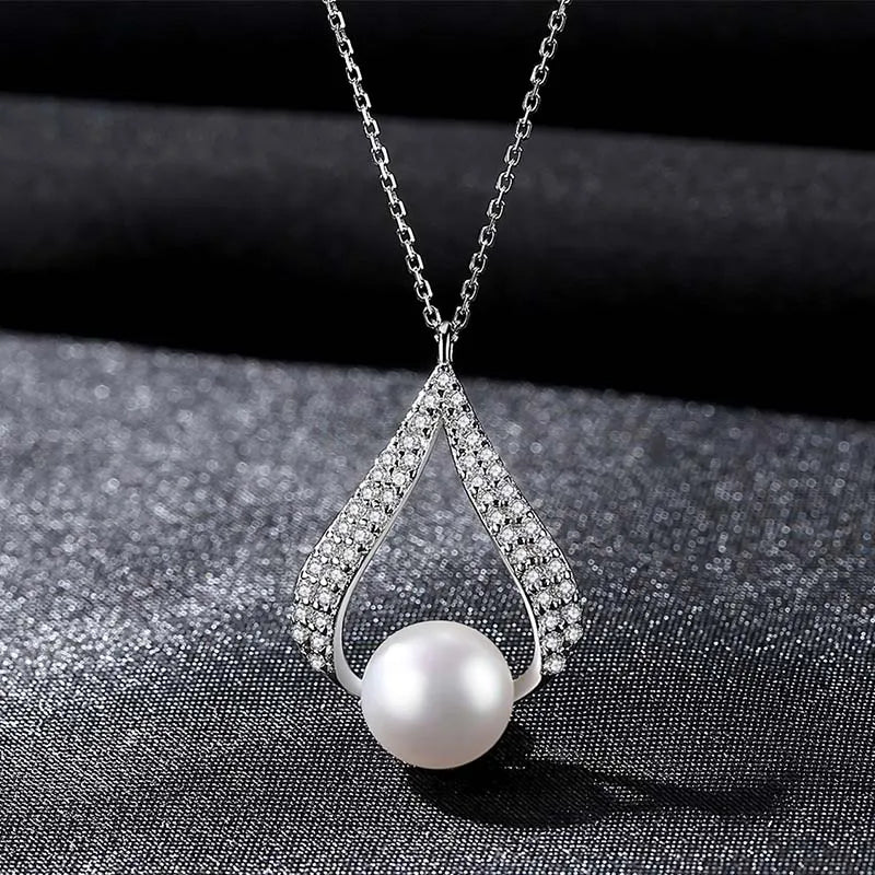 925 Silver Water Drop Freshwater Pearl Pendant Necklace for Women