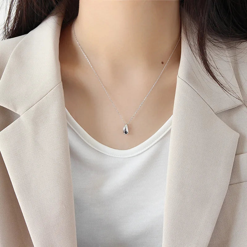 Water Drop Pendant Necklace 925 Sterling Silver Women's Chain Jewelry