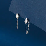 925 Silver Zircon Water Drop Earrings Front Back Post