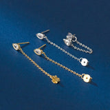 925 Silver Zircon Water Drop Earrings Front Back Post