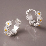Genuine 925 Sterling Silver Daisy Flower Earrings for Women