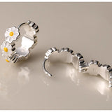 Genuine 925 Sterling Silver Daisy Flower Earrings for Women