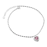 925 Silver Women Anklet Heart Pink Crystal Beads Chain Bracelet Leg Jewelry