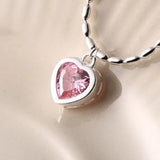 925 Silver Women Anklet Heart Pink Crystal Beads Chain Bracelet Leg Jewelry