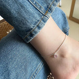 925 Silver Women Anklet Heart Pink Crystal Beads Chain Bracelet Leg Jewelry
