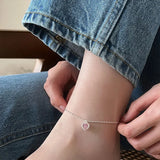 925 Silver Women Anklet Heart Pink Crystal Beads Chain Bracelet Leg Jewelry