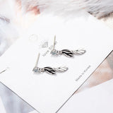 925 Silver Crystal Leaf Feather Dangle Earrings