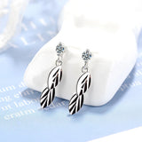 925 Silver Crystal Leaf Feather Dangle Earrings