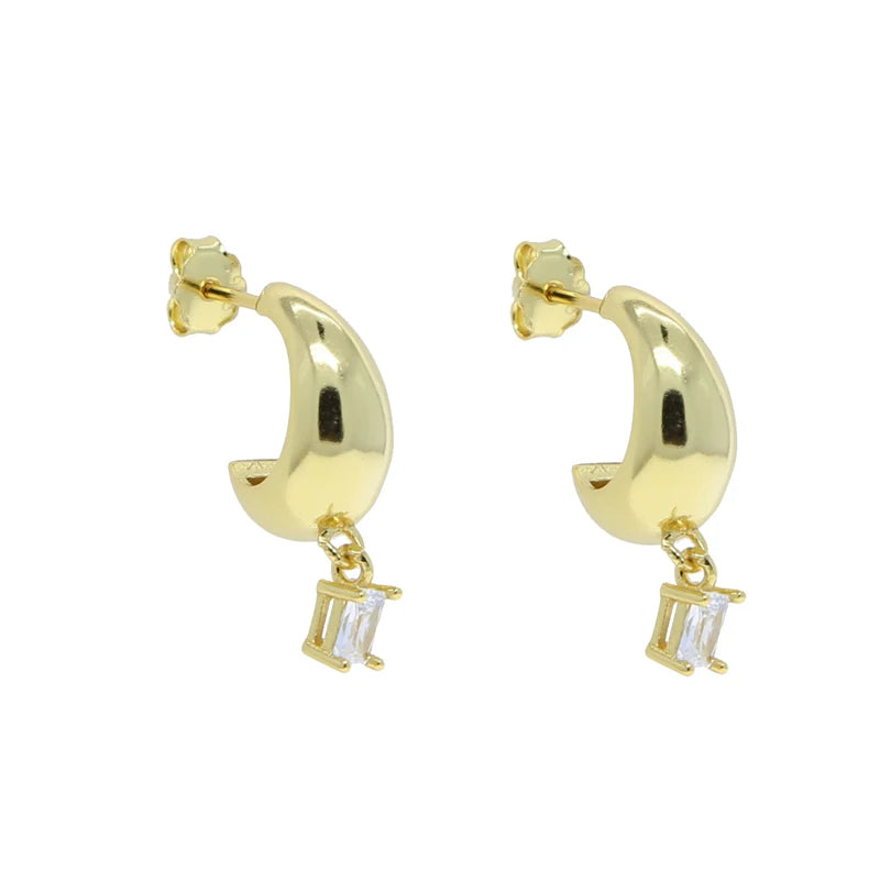 925 Silver Micro Pave Cubic Zirconia Bar Hoop Earrings