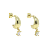 925 Silver Micro Pave Cubic Zirconia Bar Hoop Earrings