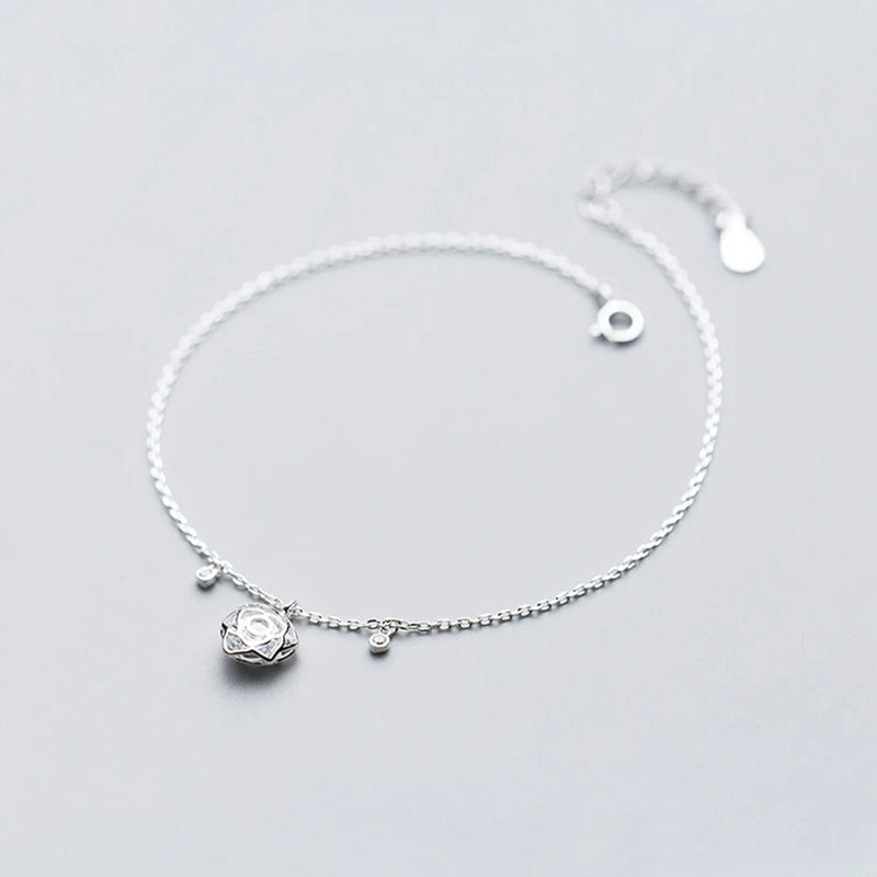 925 Silver Women's Anklet Rose Flower Foot Chain Bracelet
