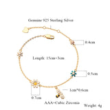 925 Sterling Silver Zicon Flower Bee Bracelet Women Party Fine Jewelry