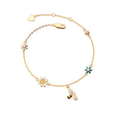 925 Silver Zicon Flower Bee Bracelet Women Fine Jewelry