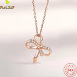 925 Silver Zircon Bowknot Pendant Necklace Rose Plating Jewelry