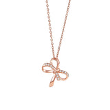 925 Silver Zircon Bowknot Pendant Necklace Rose Plating Jewelry