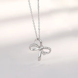 925 Silver Zircon Bowknot Pendant Necklace Rose Plating Jewelry