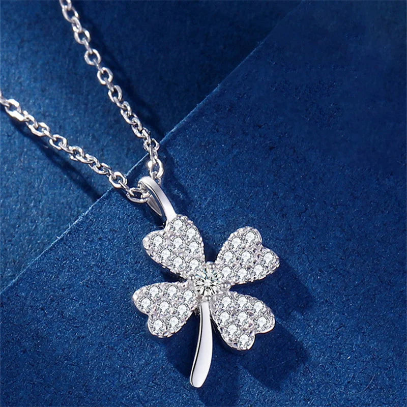 925 Silver Zircon Clover Choker Necklace Women Fine Jewelry