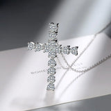 925 Silver Zircon Crystal Cross Pendant Necklace for Women