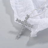 925 Silver Zircon Crystal Cross Pendant Necklace for Women