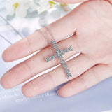 925 Silver Zircon Crystal Cross Pendant Necklace for Women