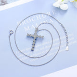 925 Silver Zircon Crystal Cross Pendant Necklace for Women