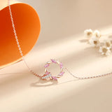 925 Silver Zircon Ear Of Wheat Double Circle Pendant Necklace Women Fine Jewelry