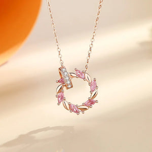 925 Silver Zircon Ear Of Wheat Double Circle Pendant Necklace Women Fine Jewelry