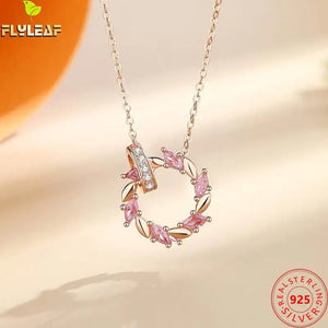 925 Silver Zircon Ear Of Wheat Double Circle Pendant Necklace Women Fine Jewelry
