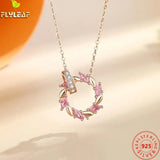 925 Silver Zircon Ear Of Wheat Double Circle Pendant Necklace Women Fine Jewelry