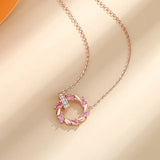 925 Silver Zircon Ear Of Wheat Double Circle Pendant Necklace Women Fine Jewelry