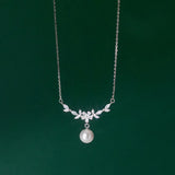 925 Sterling Silver Zircon Floral Synthetic Pearl Pendant Necklace Retro Jewelry