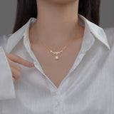 925 Sterling Silver Zircon Floral Synthetic Pearl Pendant Necklace Retro Jewelry