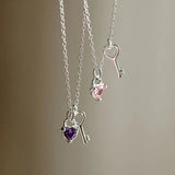 925 Silver Key Lock Necklace Zircon Women Fine Jewelry