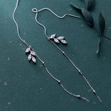 925 Silver Zircon Leaves Long Drop Earrings Tassel Threader Earring