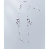 925 Silver Zircon Leaves Long Drop Earrings Tassel Threader Earring