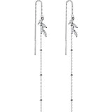 925 Silver Zircon Leaves Long Drop Earrings Tassel Threader Earring