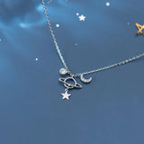 925 Silver Zircon Moon Star Choker Necklace Women Fine Jewelry