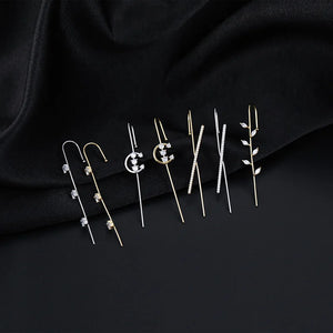 925 Silver Zircon Ear Cuff Wrap Earrings for Women