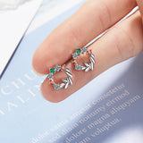 925 Silver Zircon Leaves Stud Earrings for Women