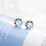925 Silver Zircon Leaves Stud Earrings for Women