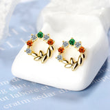 925 Silver Zircon Leaves Stud Earrings for Women