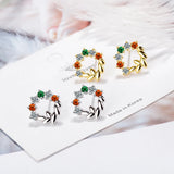 925 Silver Zircon Leaves Stud Earrings for Women
