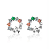 925 Silver Zircon Leaves Stud Earrings for Women